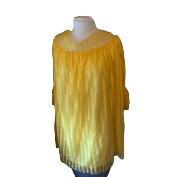 Lace overlay Sheer ZigZag Off Shoulder Pullover Minidress, L. Marigold! Volup! - Picture 5 of 16